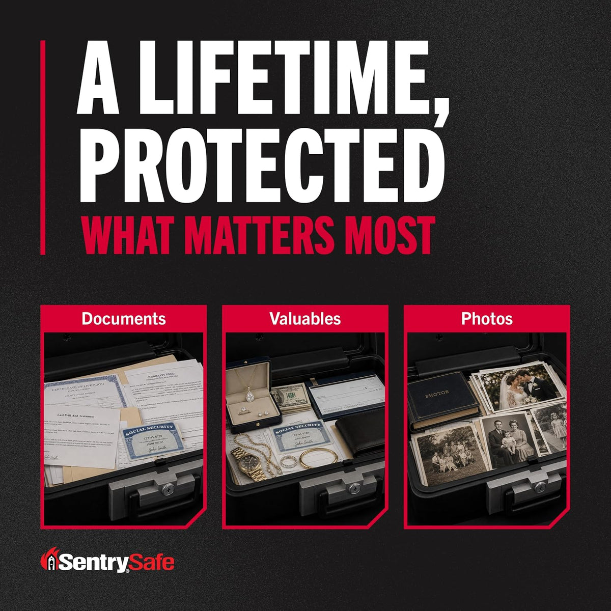 SentrySafe Fireproof Safe Box with Key Lock, Chest Safe with Carrying Handle to Secure Money, Jewelry, Documents, 0.25 Cubic Feet, 6.3 x 15.3 x 12.1 Inches, 1160