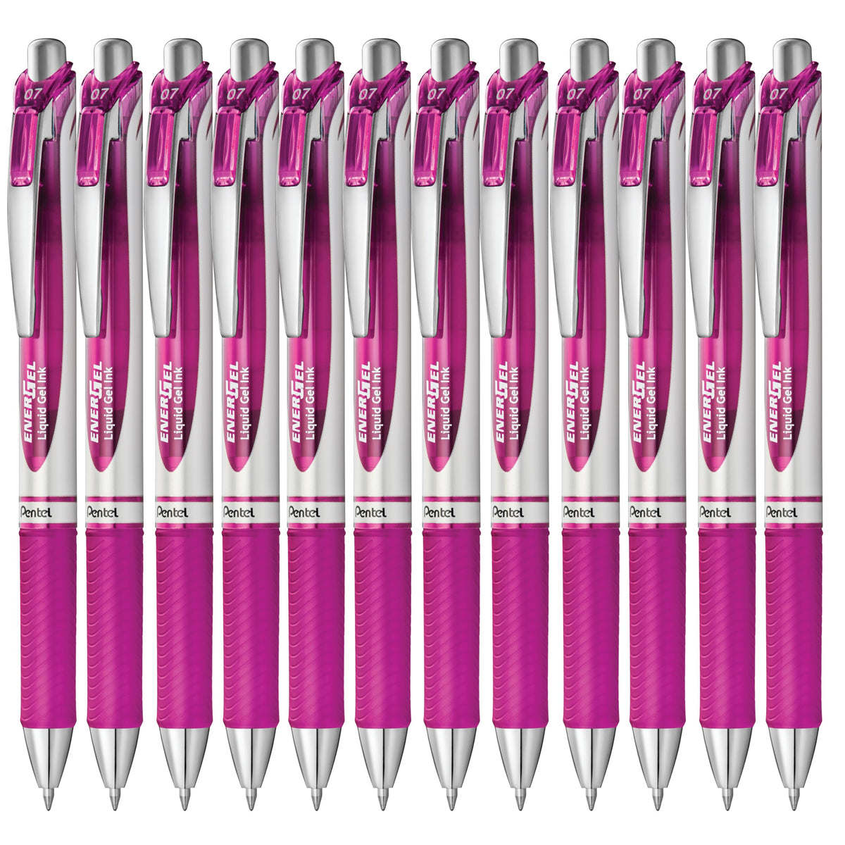 Pentel EnerGel RTX Retractable Liquid Gel Pen, (0.7mm) Medium Line, Metal Tip, Black Ink, Box of 12 (BL77-A)