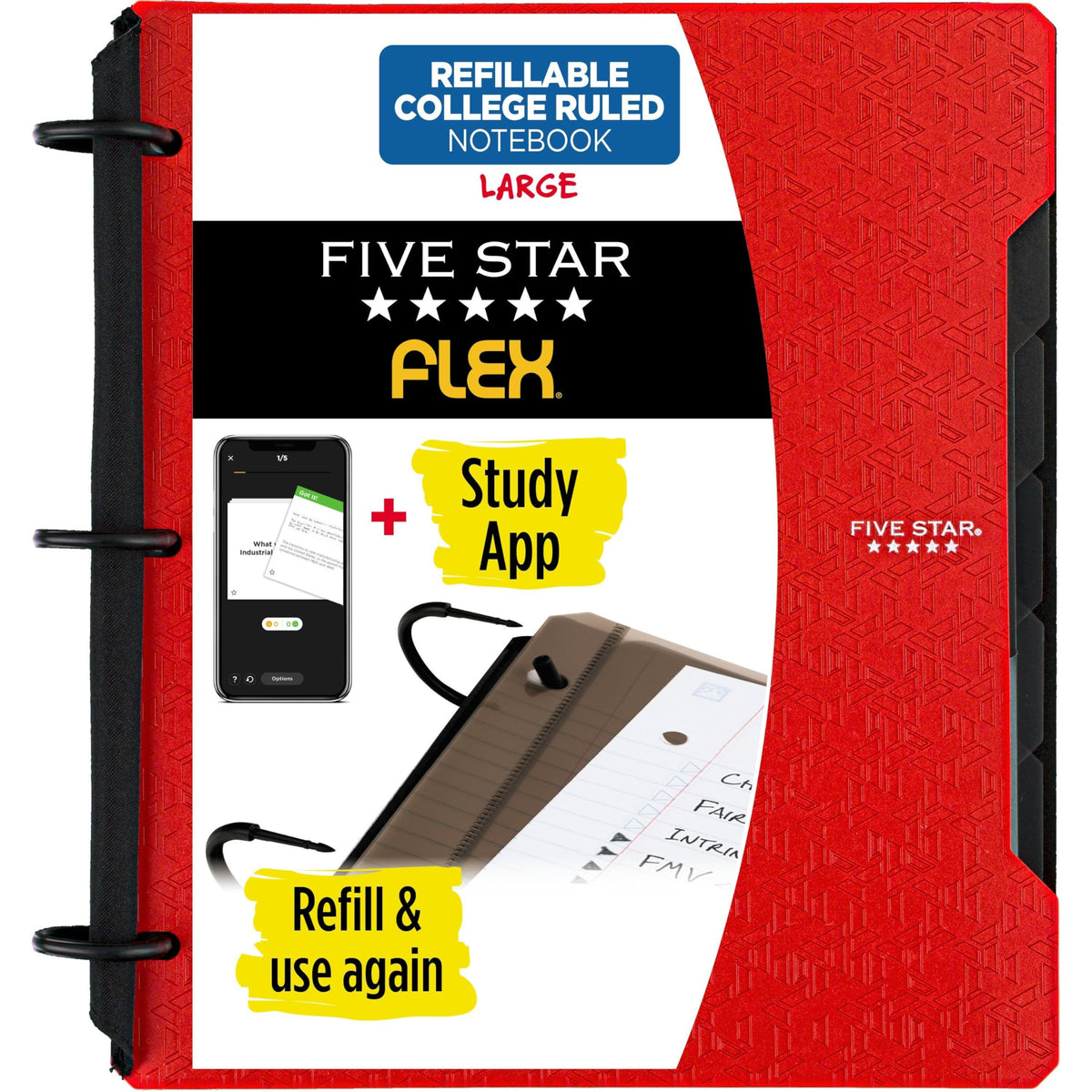 Five Star Flex Refillable Notebook + Study App, College Ruled Paper and 1 Inch TechLock Ring Binder with Pockets, Tabs and Dividers, 200 Sheet Capacity, Seaglass Green (293280AQ8)