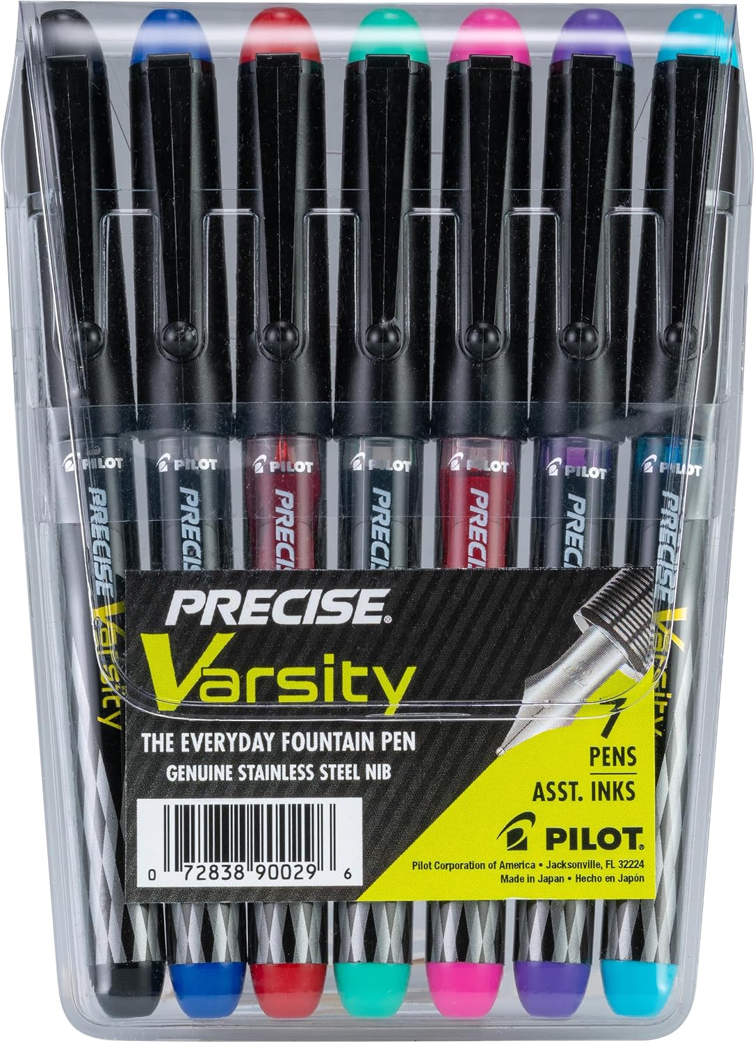 PILOT Precise Varsity Pre-Filled Fountain Pens, 1.0mm, Multicolor, 7-Pack