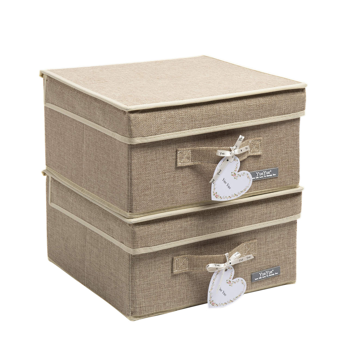 YueYue Fabric Storage Bins with Lids Small 4 Pack, Linen Foldable Storage Box with lids 4 Color Set 12.4in/12in/6.7in