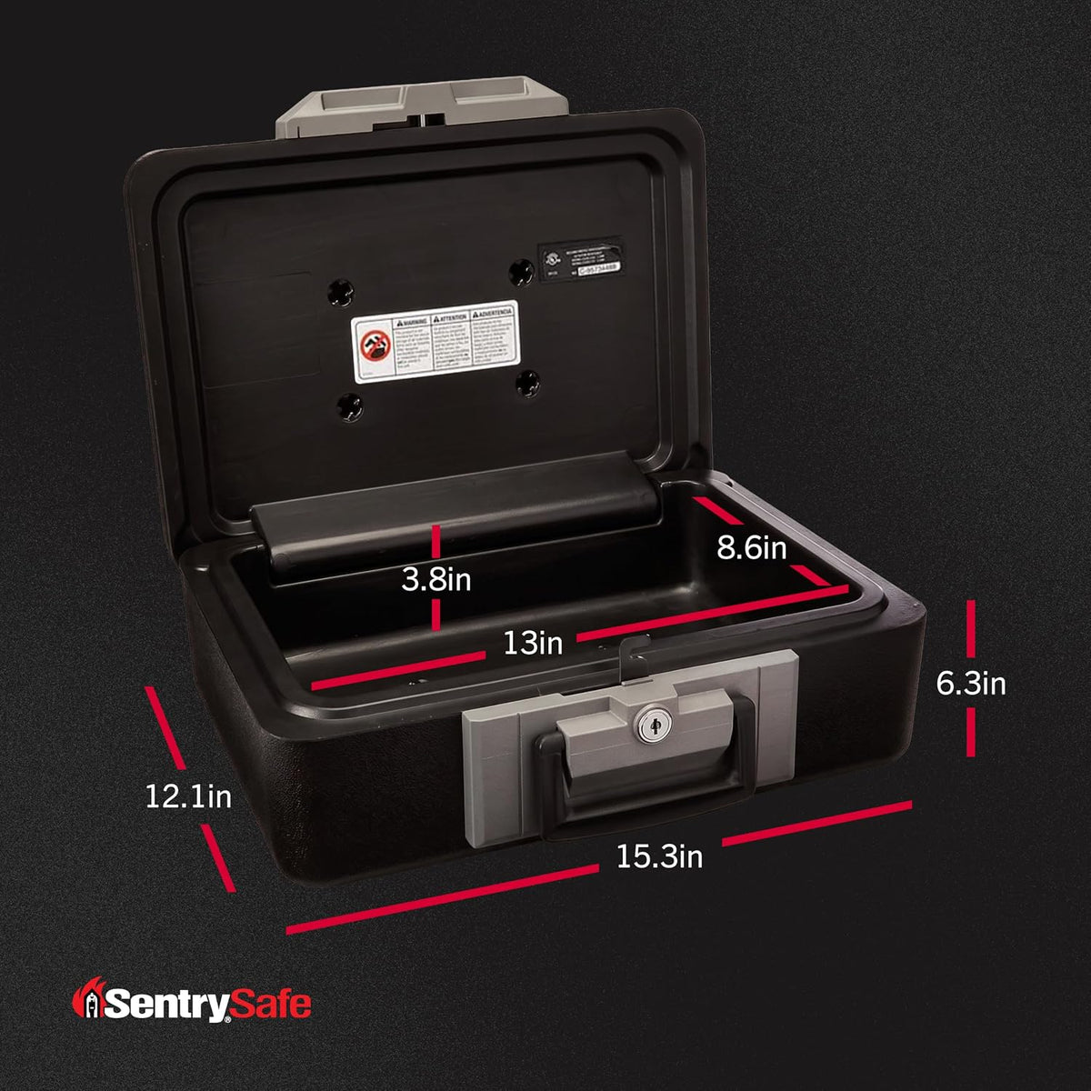 SentrySafe Fireproof Safe Box with Key Lock, Chest Safe with Carrying Handle to Secure Money, Jewelry, Documents, 0.25 Cubic Feet, 6.3 x 15.3 x 12.1 Inches, 1160