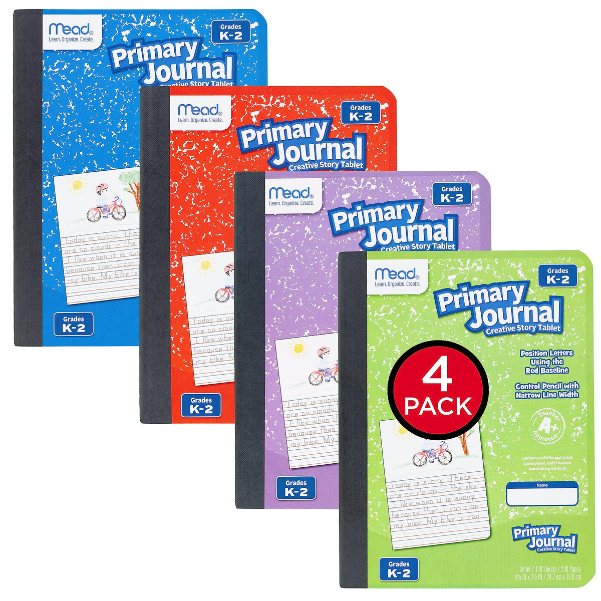 Mead Primary Journal Creative Story Tablet Composition Notebook, 7.5" x 9.75", Grades K-2, 100 Sheets, Blue (09554)